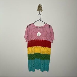 Anrabess Rainbow Crochet Bathing Suit Cover M